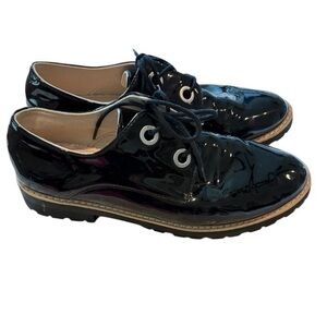 Zara black Womans Y2K PATENT LEATHER OXFORD SHOES ~Sz: 39